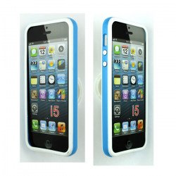iPhone 5 5S Bumper with Chrome Button (White-Skyblue)